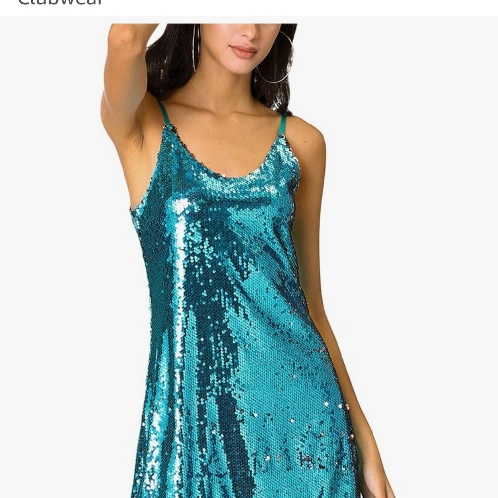 Allegra K Teal Sequin Dress
